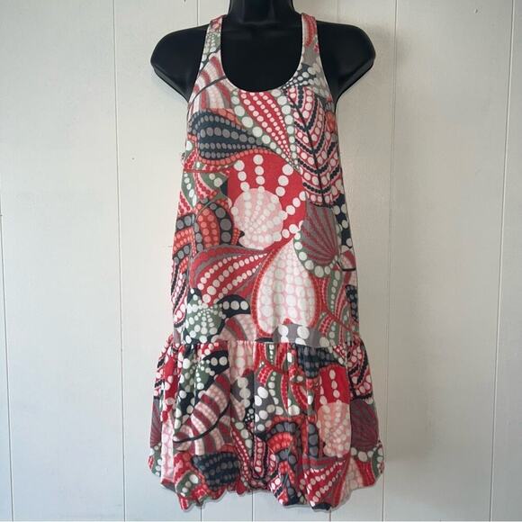 Tibi Terrycloth Bubble Hem Retro Print Razorback Mini Dress Pink Gray Green XS - Picture 2 of 9